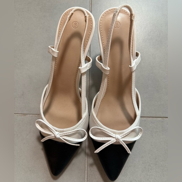 Coutgo Women‘s Bow Tie Slingback Pumps Pointed Toe Kitten Low Heel - Picture 9 of 12